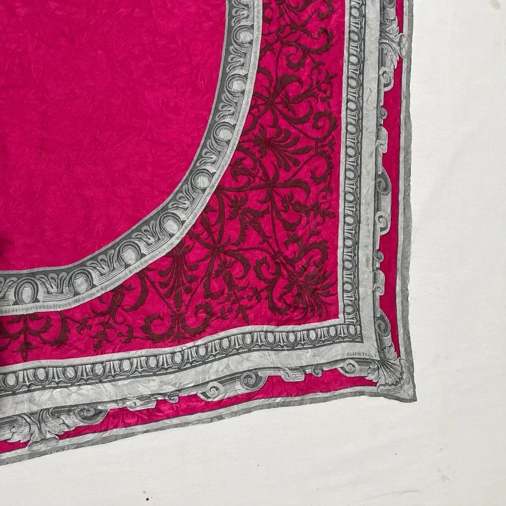 Ellen Tracy Magenta Silk Damask Filigree Baroque Medallion Square Large Scarf
